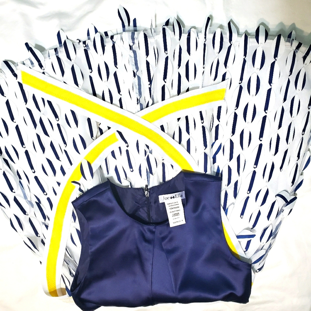 Joe Ella yellow- navy blue adorable 3d dress